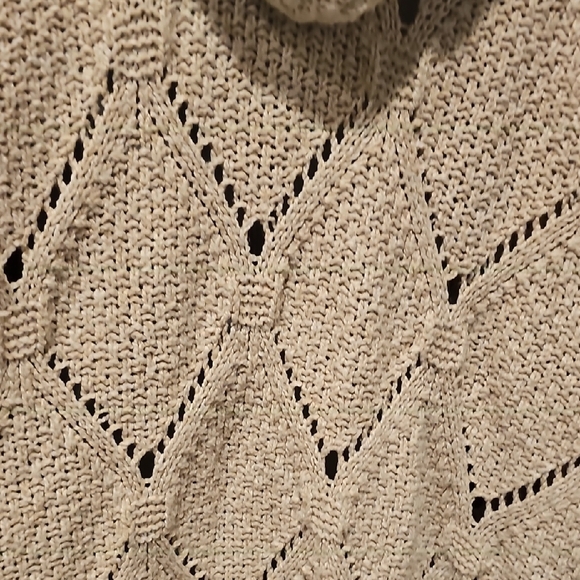 Vintage 80s Crochet Cardigan Long Cream Brown Knit Bohemian Large Retro Patches - Picture 10 of 12